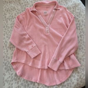 Aerie neon Pink Waffle Knit Long Sleeve Top
